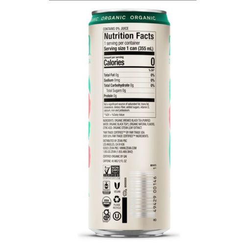 Image of Zevia® Zero Sugar Naturally Sweetened Black Tea, Raspberry Black Tea, 12 oz can, 12/Carton