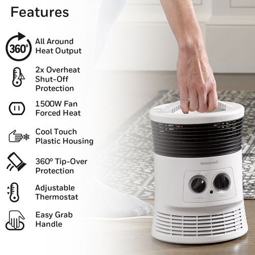 Image of Honeywell Surround Fan Forced Heater, 1,500 W, 8.1 x 11.2 x 7.9, White
