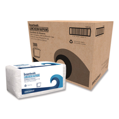 Image of Boardwalk® 1/4-Fold Lunch Napkins, 1-Ply, 12" x 12", White, 500/Pack, 6 Packs/Carton