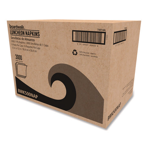 Image of Boardwalk® 1/4-Fold Lunch Napkins, 1-Ply, 12" x 12", White, 500/Pack, 6 Packs/Carton