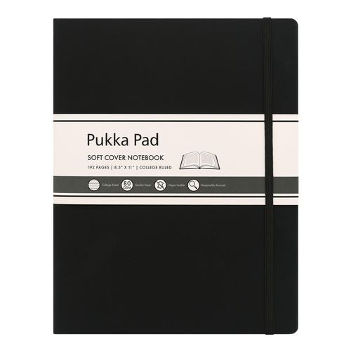 Image of PUKKA PAD® Soft Cover Notebook, College Rule, Black Cover, (96) 11 x 8.5 Sheets