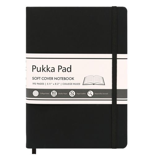 Image of PUKKA PAD® Soft Cover Notebook, College Rule, Black Cover, (96) 8.2 x 5.11 Sheets