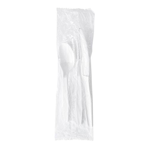 Image of Boardwalk® Three-Piece Polystyrene Cutlery Kit, Heavyweight, Fork/Knife/Spoon, Plastic, White, 250/Carton