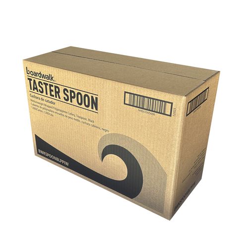 Image of Boardwalk® Mediumweight Polypropylene Cutlery, Individually Wrapped, Spoon, Plastic, Black, 1,000/Carton