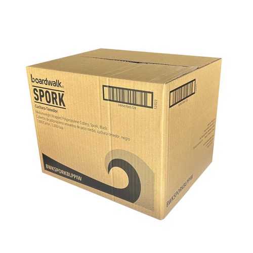 Image of Boardwalk® Mediumweight Wrapped Polypropylene Cutlery, Spork, Plastic, Black, 1,000/Carton