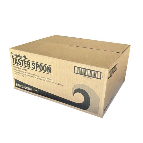 Image of Boardwalk® Heavyweight Wrapped Polystyrene Cutlery, Spoon, Plastic, White, 1,000/Carton