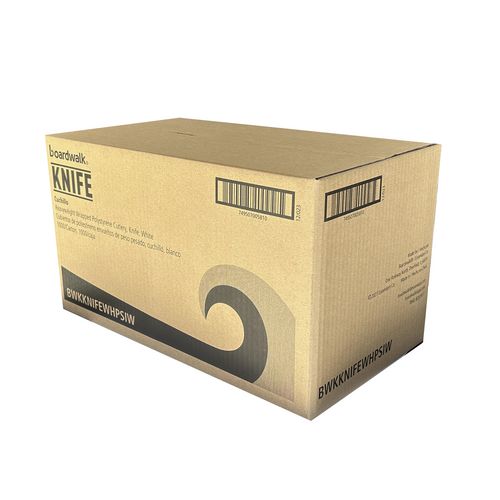 Image of Boardwalk® Heavyweight Wrapped Polystyrene Cutlery, Knife, Plastic, White, 1,000/Carton