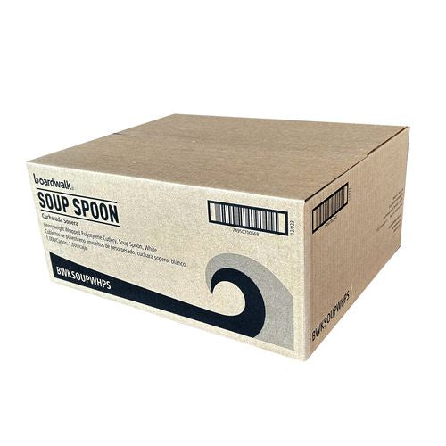 Image of Boardwalk® Heavyweight Wrapped Polystyrene Cutlery, Soup Spoon, Plastic, White, 1,000/Carton