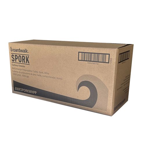 Image of Boardwalk® Mediumweight Polypropylene Cutlery, Spork, Plastic, White, 1,000/Carton