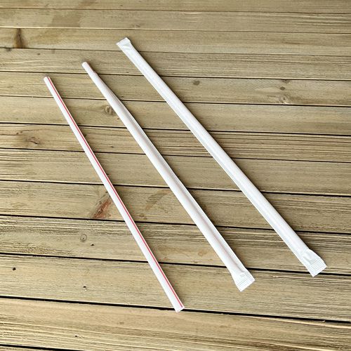 Image of Boardwalk® Wrapped Giant Straws, 10.25", Polypropylene, Red/White Striped, 300/Pack, 4 Packs/Carton