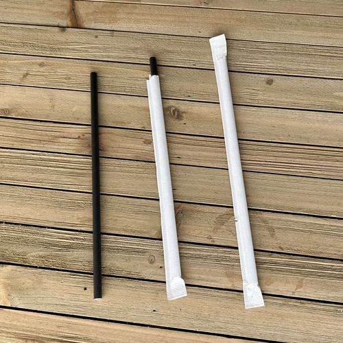 Image of Boardwalk® Wrapped Jumbo Paper Straws, 7.75", Paper, Black, 320/Pack, 4 Packs/Carton