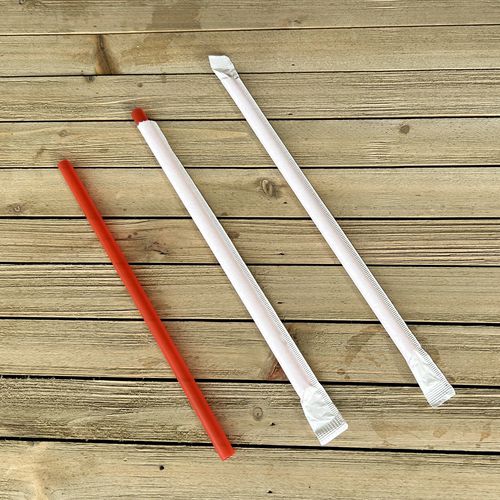 Image of Boardwalk® Wrapped Giant Straws, 7.75", Polypropylene, Red, 300/Pack, 24 Packs/Carton