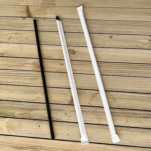 Image of Boardwalk® Wrapped Giant Straws, 10.25", Polypropylene, Black, 300/Pack, 4 Packs/Carton