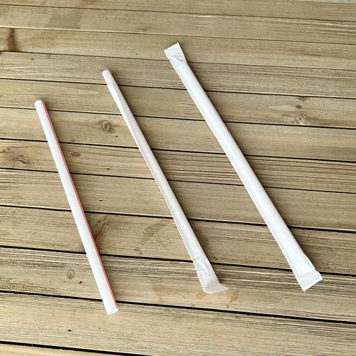 Image of Boardwalk® Wrapped Giant Straws, 7.75", Polypropylene, Red/White Striped, 300/Pack, 24 Packs/Carton