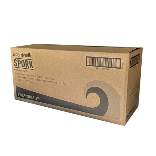 Image of Boardwalk® Mediumweight Polypropylene Cutlery, Spork, Plastic, Black, 1,000/Carton