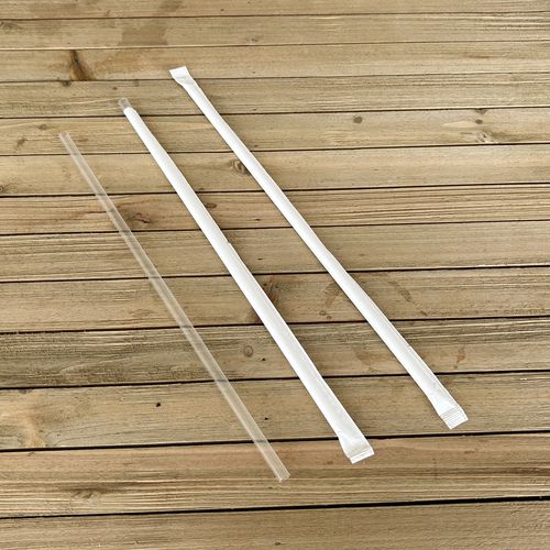 Image of Boardwalk® Wrapped Jumbo Straws, 10.25", Polypropylene, Clear, 500/Pack, 4 Packs/Carton