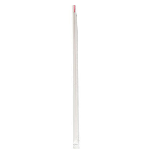Image of Boardwalk® Wrapped Jumbo Straws, 10.25", Polypropylene, Red/White Striped, 500/Pack, 4 Packs/Carton