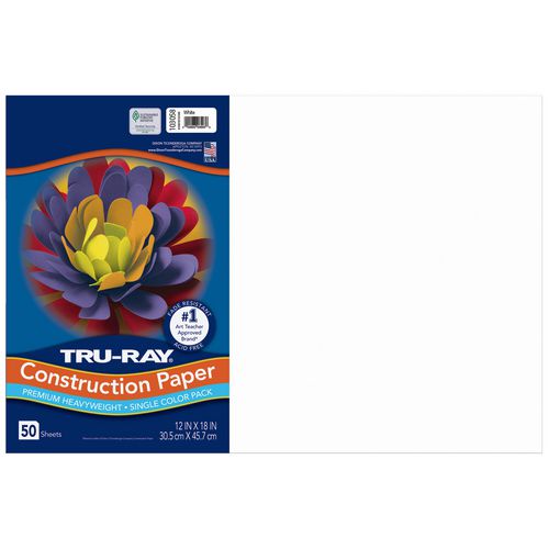 Image of Pacon® Tru-Ray Construction Paper, 76 lb Text Weight, 12 x 18, White, 50/Pack, 25 Packs/Carton