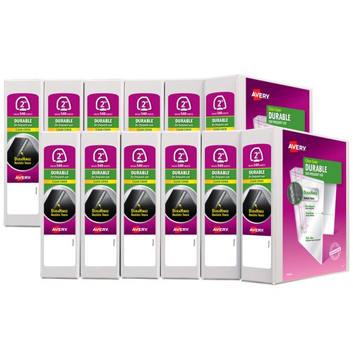 Image of Avery® Durable View Binder with DuraHinge and EZD Rings, 3 Rings, 2" Capacity, 11 x 8.5, White, 12/Carton