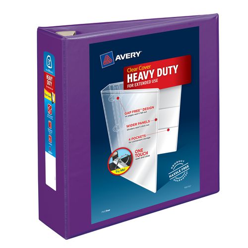 Image of Avery® Heavy-Duty View Binder with DuraHinge and One Touch EZD Rings, 3 Rings, 3" Capacity, 11 x 8.5, Purple, 4/Carton