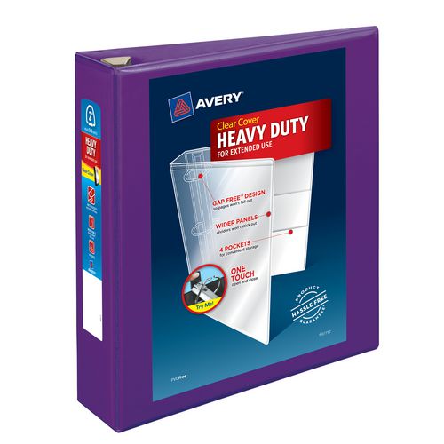 Image of Avery® Heavy-Duty View Binder with DuraHinge and One Touch EZD Rings, 3 Rings, 2" Capacity, 11 x 8.5, Purple, 6/Carton