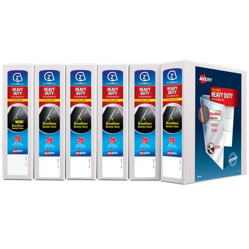 Image of Avery® Heavy-Duty View Binder with DuraHinge and One Touch EZD Rings, 3 Rings, 2" Capacity, 11 x 8.5, White, 6/Carton