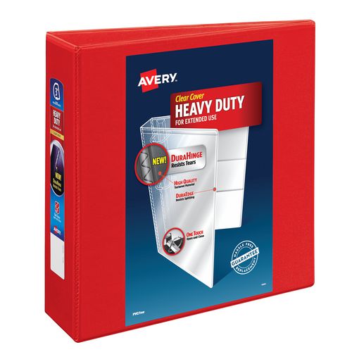 Image of Avery® Heavy-Duty View Binder with DuraHinge and Locking One Touch EZD Rings, 3 Rings, 3" Capacity, 11 x 8.5, Red, 4/Carton