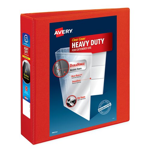 Image of Avery® Heavy-Duty View Binder with DuraHinge and One Touch EZD Rings, 3 Rings, 2" Capacity, 11 x 8.5, Red, 6/Carton