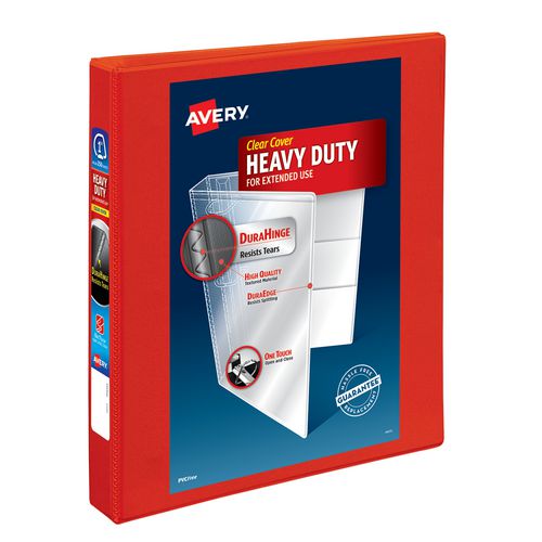 Image of Avery® Heavy-Duty View Binder with DuraHinge and One Touch EZD Rings, 3 Rings, 1" Capacity, 11 x 8.5, Red, 12/Carton