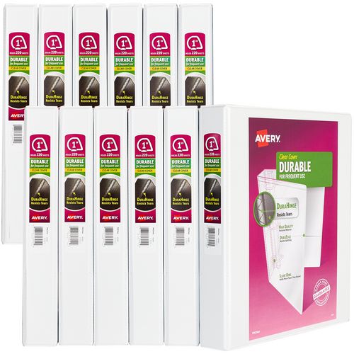 Image of Avery® Durable View Binder with DuraHinge and Slant Rings, 3 Rings, 1" Capacity, 11 x 8.5, White, 12/Carton