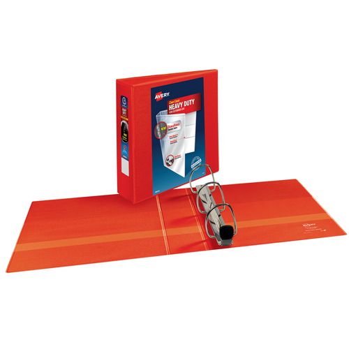 Image of Avery® Heavy-Duty View Binder with DuraHinge and Locking One Touch EZD Rings, 3 Rings, 3" Capacity, 11 x 8.5, Red, 4/Carton