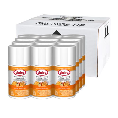 Image of Claire® Metered Air Freshener, 7 oz Aerosol Spray, Citrus Blast, 12/Carton