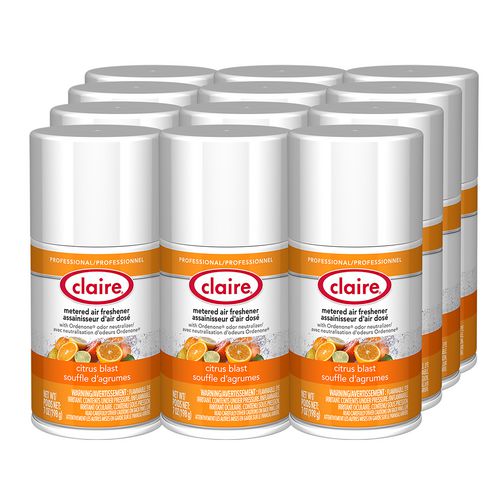 Image of Claire® Metered Air Freshener, 7 oz Aerosol Spray, Citrus Blast, 12/Carton