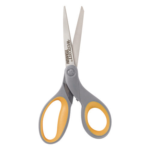 Image of Westcott® Titanium Bonded Scissors, 8" Long, 3.5" Cut Length, Straight Gray/Yellow Handle, 3/Pack