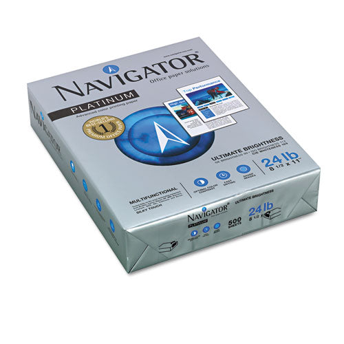 Image of Navigator® Platinum Paper, 99 Bright, 24 lb Bond Weight, 8.5 x 11, White, 500 Sheets/Ream, 5 Reams/Carton