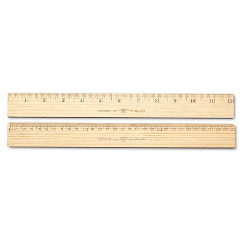 Image of Westcott® Wood Ruler, Metric And 1/16" Scale With Single Metal Edge, 12"/30 Cm Long