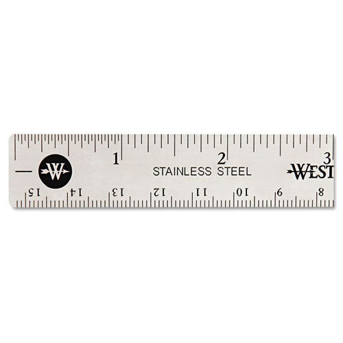Image of Westcott® Stainless Steel Office Ruler With Non Slip Cork Base, Standard/metric, 6" Long
