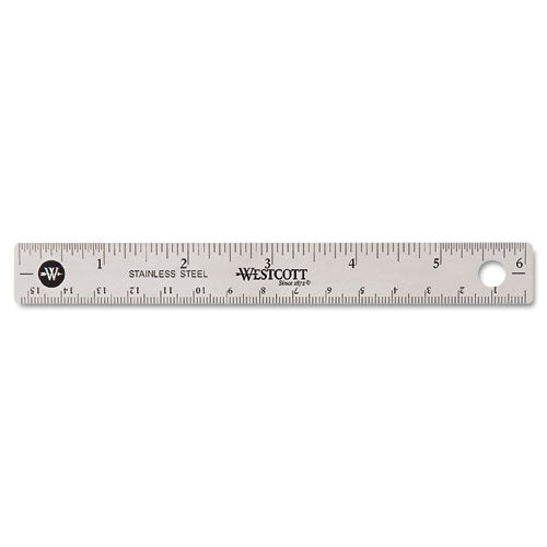 Image of Westcott® Stainless Steel Office Ruler With Non Slip Cork Base, Standard/metric, 6" Long