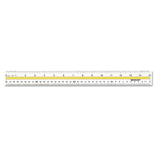 Image of Westcott® Acrylic Data Highlight Reading Ruler With Tinted Guide, 15" Long, Clear/yellow