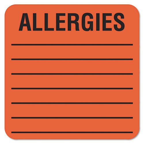 Image of Tabbies® Allergy Warning Labels, Allergies, 2 X 2, Fluorescent Red, 500/roll