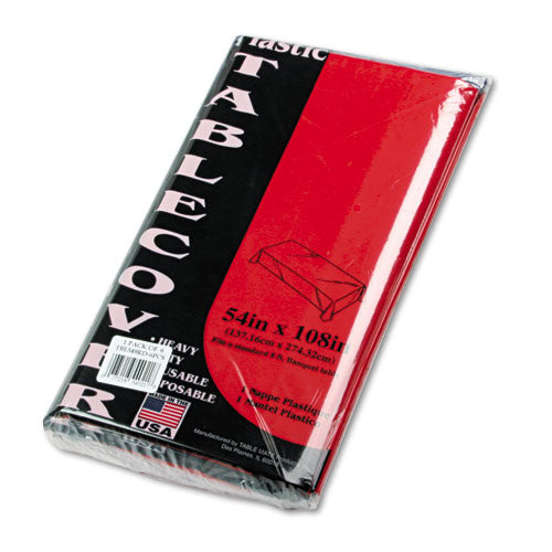 Image of Tablemate® Table Set Rectangular Table Cover, Heavyweight Plastic, 54" X 108", Red, 6/pack