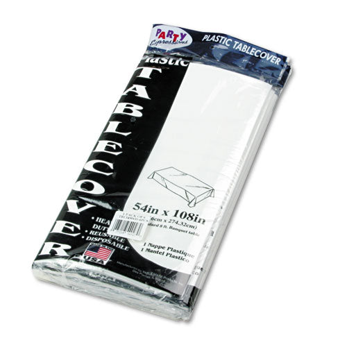 Image of Tablemate® Table Set Rectangular Table Cover, Heavyweight Plastic, 54" X 108", White, 6/pack