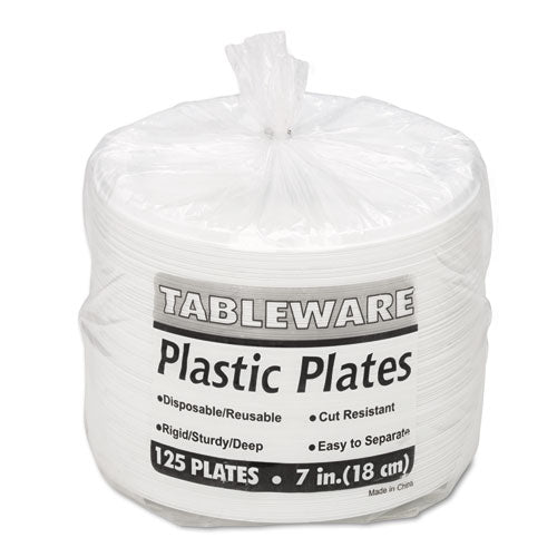 Image of Tablemate® Plastic Dinnerware, Plates, 7" Dia, White, 125/pack