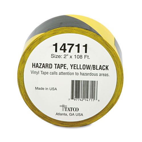 Image of Tatco Hazard Marking Aisle Tape, 2" X 108 Ft, Black/yellow