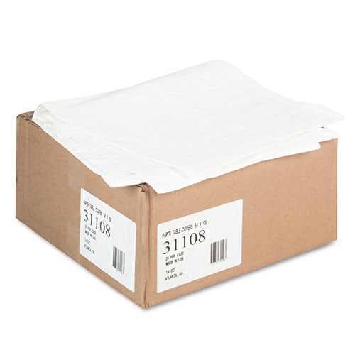 Image of Tatco Paper Table Cover, Embossed Paper With Plastic Liner, 54" X 108", White, 20/carton