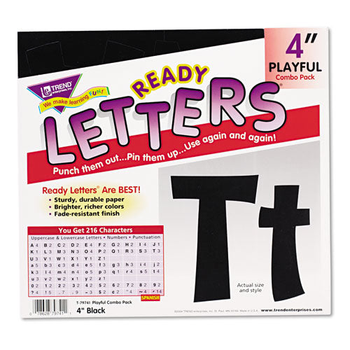 Image of TREND® Ready Letters Playful Combo Set, 4" Tall, Black Characters, 216/Set