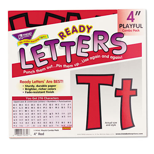 Image of TREND® Ready Letters Playful Combo Set, 4" Tall, Red Characters, 216/Set