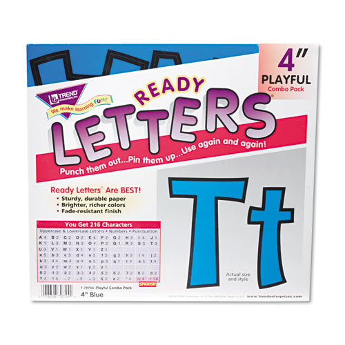 Image of TREND® Ready Letters Playful Combo Set, 4" Tall, Blue Characters, 216/Set