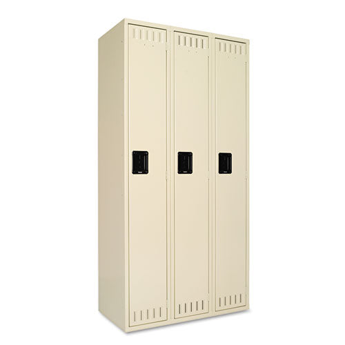 Image of Tennsco Single-Tier Locker, Three Lockers with Hat Shelves and Coat Rods, 36w x 18d x 72h, Sand