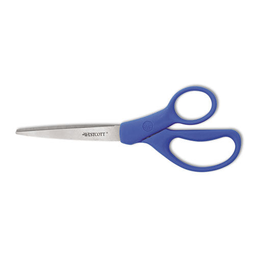 Image of Westcott® Preferred Line Stainless Steel Scissors, 8" Long, 3.5" Cut Length, Straight Blue Handle